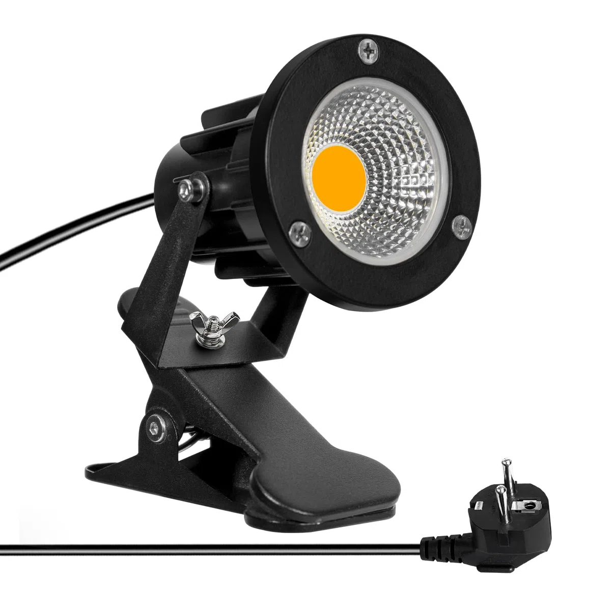 Milpoel COB LED Strahler mit Klemme, 7W, 3m Kabel, IP65 Wasserdicht, Außen- & Innenbeleuchtung (Warmweiß, 1)