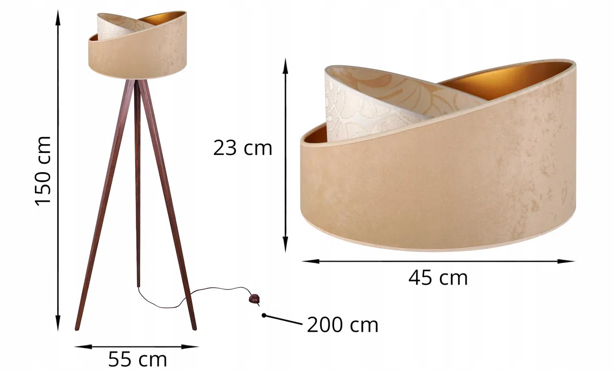 Light-Home Verona Stehleuchte - Moderner Dreibein aus Holz für Schlafzimmer Wohnzimmer im modernen klassischen Stil - für E27 Leuchtmittel - Lampenschirm - Braun und Beige