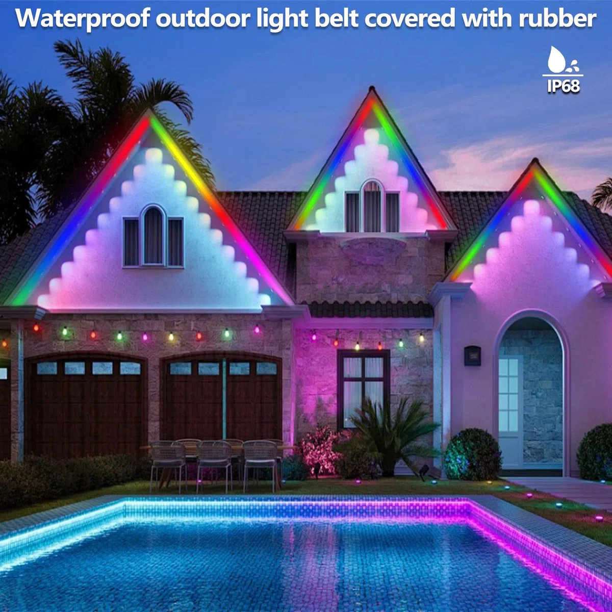 15m RGB+IC LED Streifen,Außenbereich IP68 Wasserdicht,Steuerung mit App/Fernbedienung,Bluetooth Musik Sync Seillicht für Balkone,errassen,Dächer,Gärten,Schwimmbäder