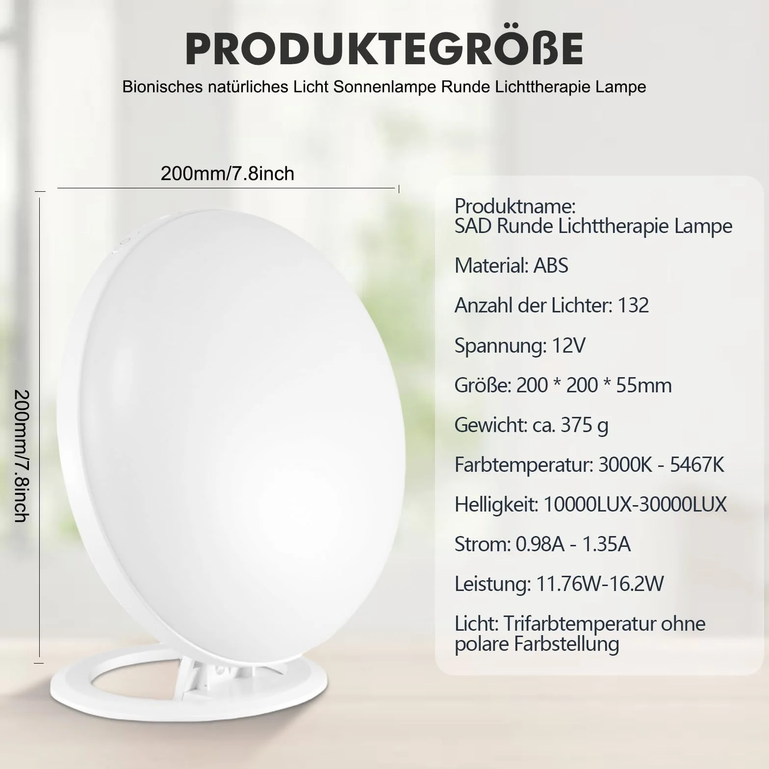 HOSPAOP Tageslichtlampe 10000 Lux, LED Lichttherapielampe UV-freie Tageslicht, LED Sonnenlicht Daylight Lampe mit Stufenlosem Dimmer, Vollspektrumlampe für Büro Schreibtisch Zuhause