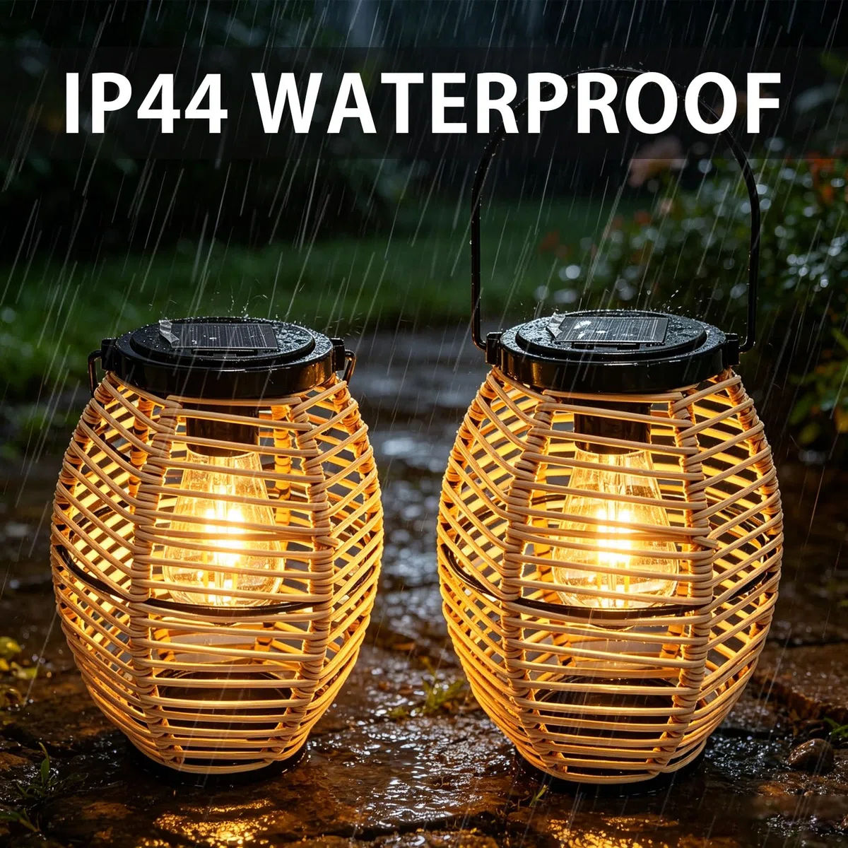 Solarlampen für Außen Hängend,2 Stück Solar Lampions Außen Wetterfest,Rattan Solar Laternen für Draußen,IP44 Wasserdicht Garten Solarleuchten für Außen,für Garten,Terrasse,Balkon,Partys