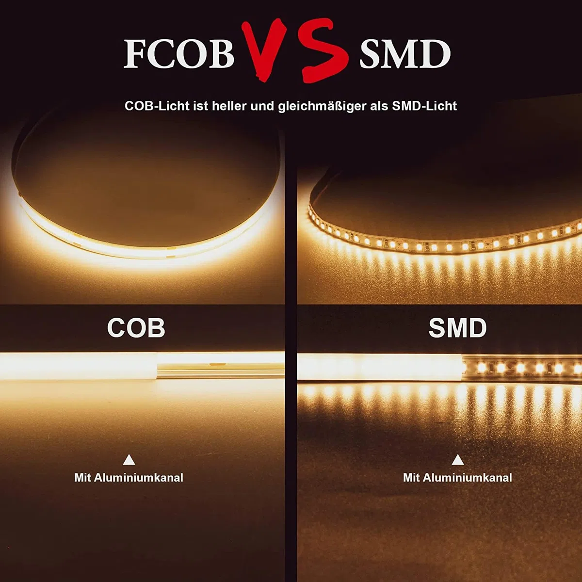 TTWAY COB LED Streifen 2M, 2700K Warmweiße LED Streifen mit Netzteil und Fernbedienung, DC24V, 480LEDs/M, CRI 90+, 8mm Breite, Dimmbare Light Strips für die Schlafzimmerdekoration