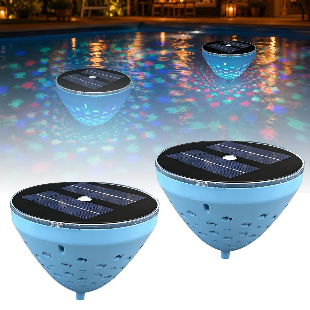 Solar Poolbeleuchtung Unterwasser, 2 Stück Schwimmende Poolbeleuchtung mit Fischmuster-Projektion, 5 Farbmodi, Wasserdichte Teichbeleuchtung Solar Pool Licht für Teich Pool Garten Party