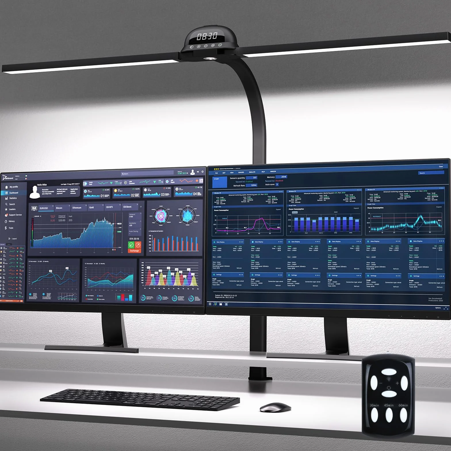 Schreibtischlampe LED Tischlampe Klemmbar 90cm CRI≥95 3100K-7600K Dimmbar Tageslichtlampe Doppelkopf Schreibtisch Lampe Schwanenhals Desk Leselampe Monitor Lamp Fernbedienung Für Home Office