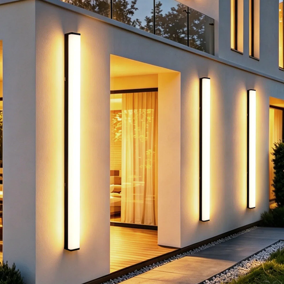 LED Moderne Wandleuchte Aussen IP65 Wasserdicht Dimmbar 3000K-6500K Wandbeleuchtung mit Fernbedienung Lange Außen Wandleuchten für Villa Garten Korridor Terrasse (Schwarz,200cm)