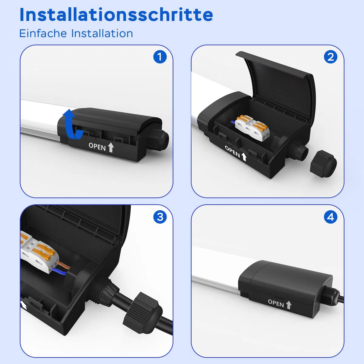 ANTENLICHT LED Feuchtraumleuchte 60CM mit 18W 1980Lumen Kaltlweiß 5000k, Einfache Montage Wannenleuchte Flach Deckenleuchte Wasserfest IP65 Werkstattlampe für Büro Keller Garage, Schwarz