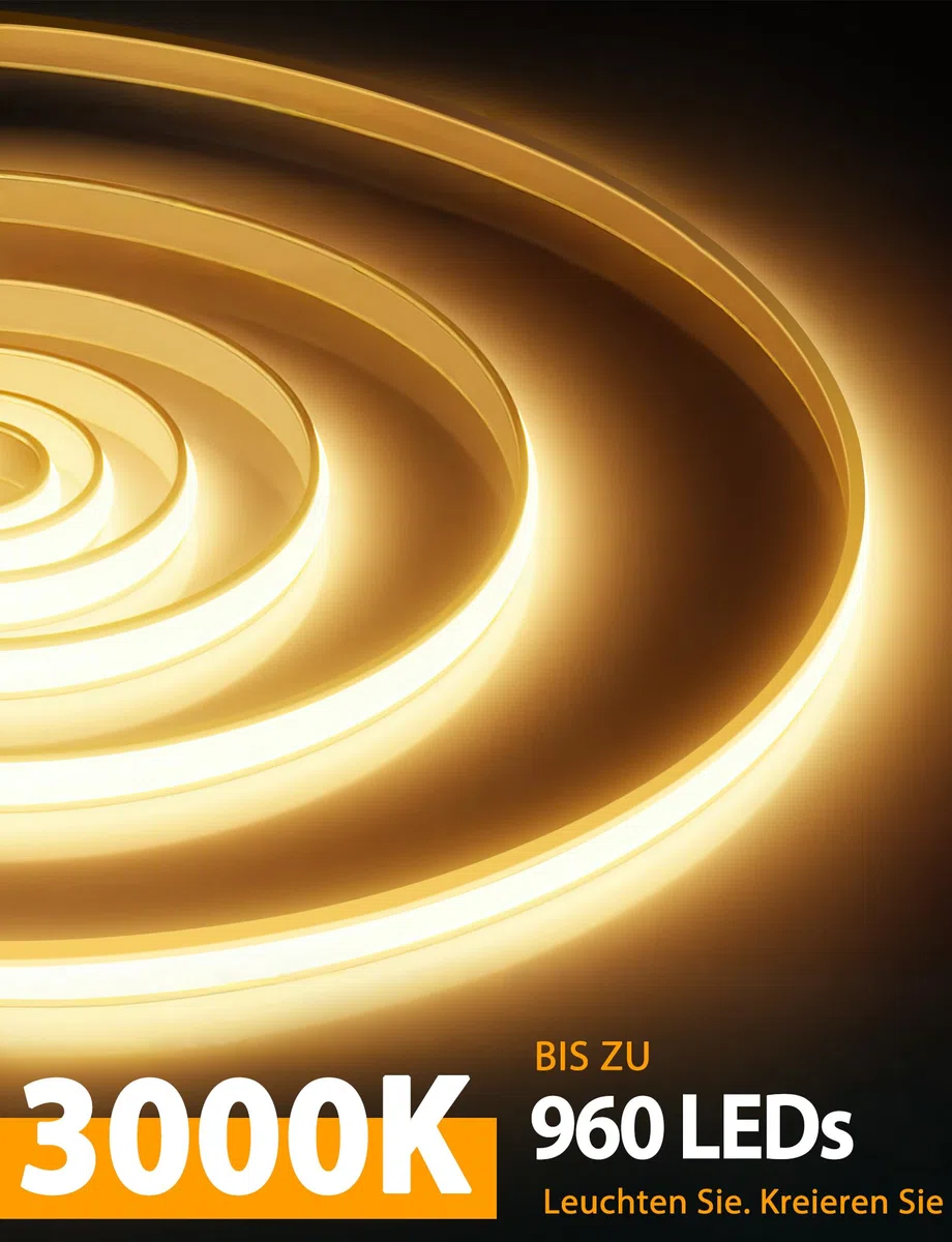 COB LED Streifen, Warmweiss Dimmbar 3M Led Strip mit Fernbedienung, 3000K Selbstklebend Wasserdicht Neon Led Leiste, 10mm Breit, Silikon Flexibel Lichtleiste für TV, Schlafzimmer, CRI90+