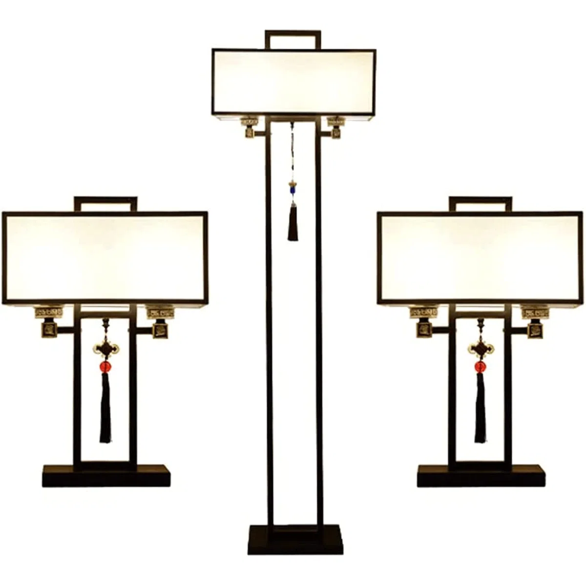 Sanftes Licht Simple Designs Stehlampe 3er-Pack Lampen-Set Eisen-Tisch- und Stehlampen-Set mit Lampenschirm aus Stoff Vintage-Aufbewahrungslampe Kreativ