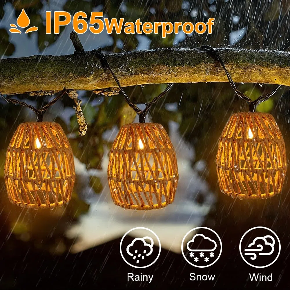 10 Stück LED Solar Lichterkette Outdoor 3.6m, Lichterkette Außen Solar Wetterfest IP65, Papierseil Solarlichterkette, Solar Lichterkette Aussen, Solar Lampions Außen Wetterfest Für Garten Balkon (A)