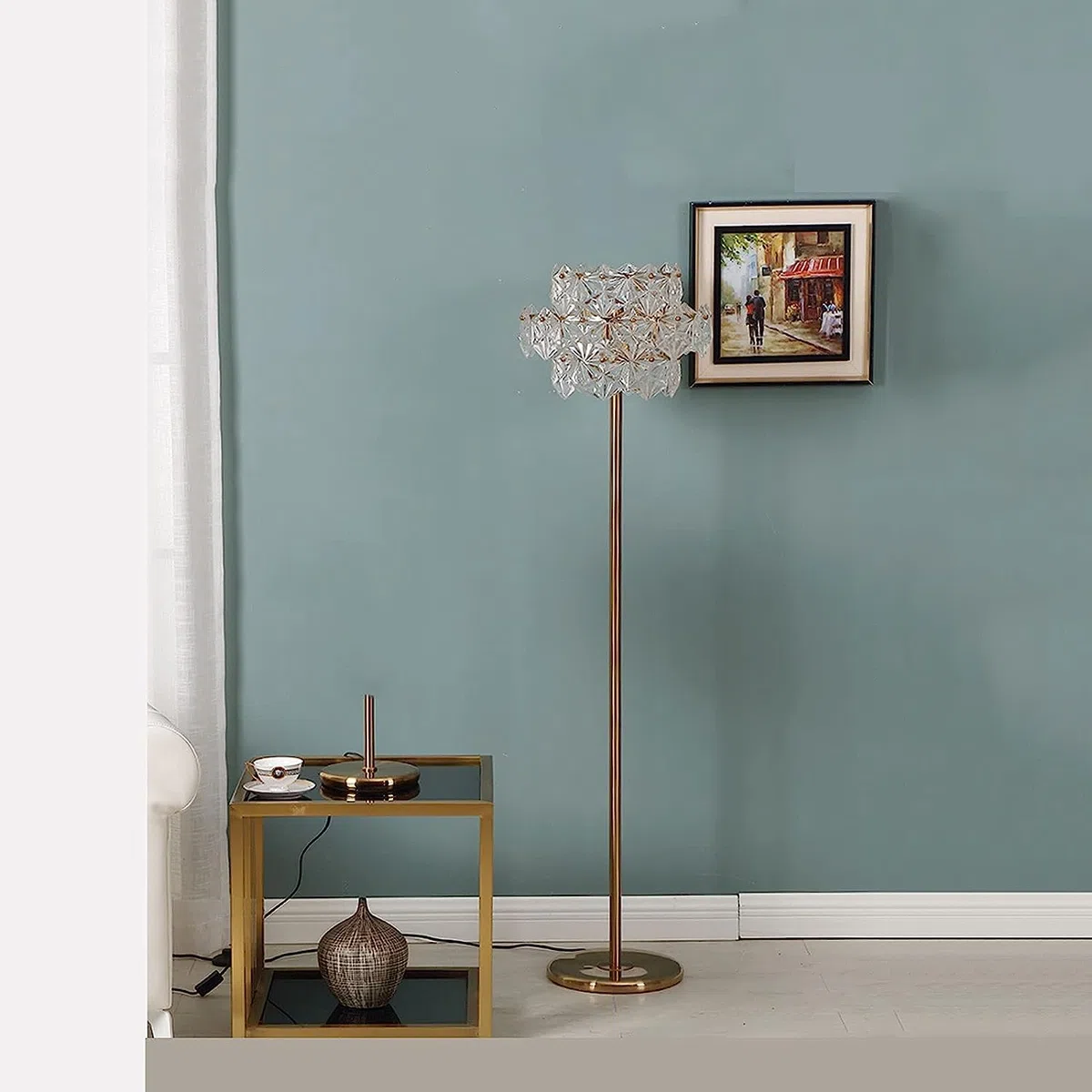 Dimmbare Stehlampe Moderne hohe Stehlampe aus Metall Stehlampe für Wohnzimmer und Schlafzimmer Lampenschirm aus Glas Hohe Stangenlampe Stehlampe